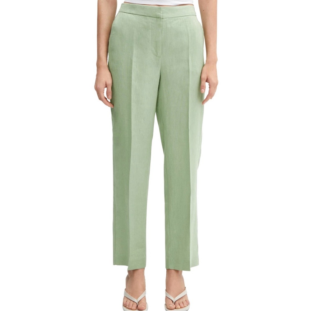 Mango Straight Linen Green Pant
